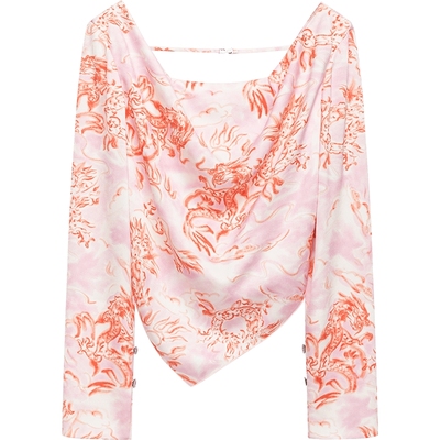 播 bo 商场同款法式碎花衬衫女方领露背衬衣BDR1HD2160