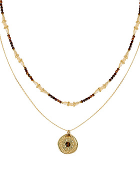 花迹复古串珠虎眼石项链