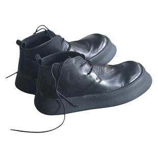 型酷帅气！软底舒适！厚实头层牛皮两孔短靴子加绒皮靴高帮休闲鞋