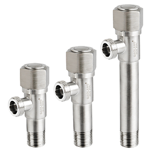 304不锈钢加长三角阀热水器止水阀门马桶双用开关三通入墙铜阀芯