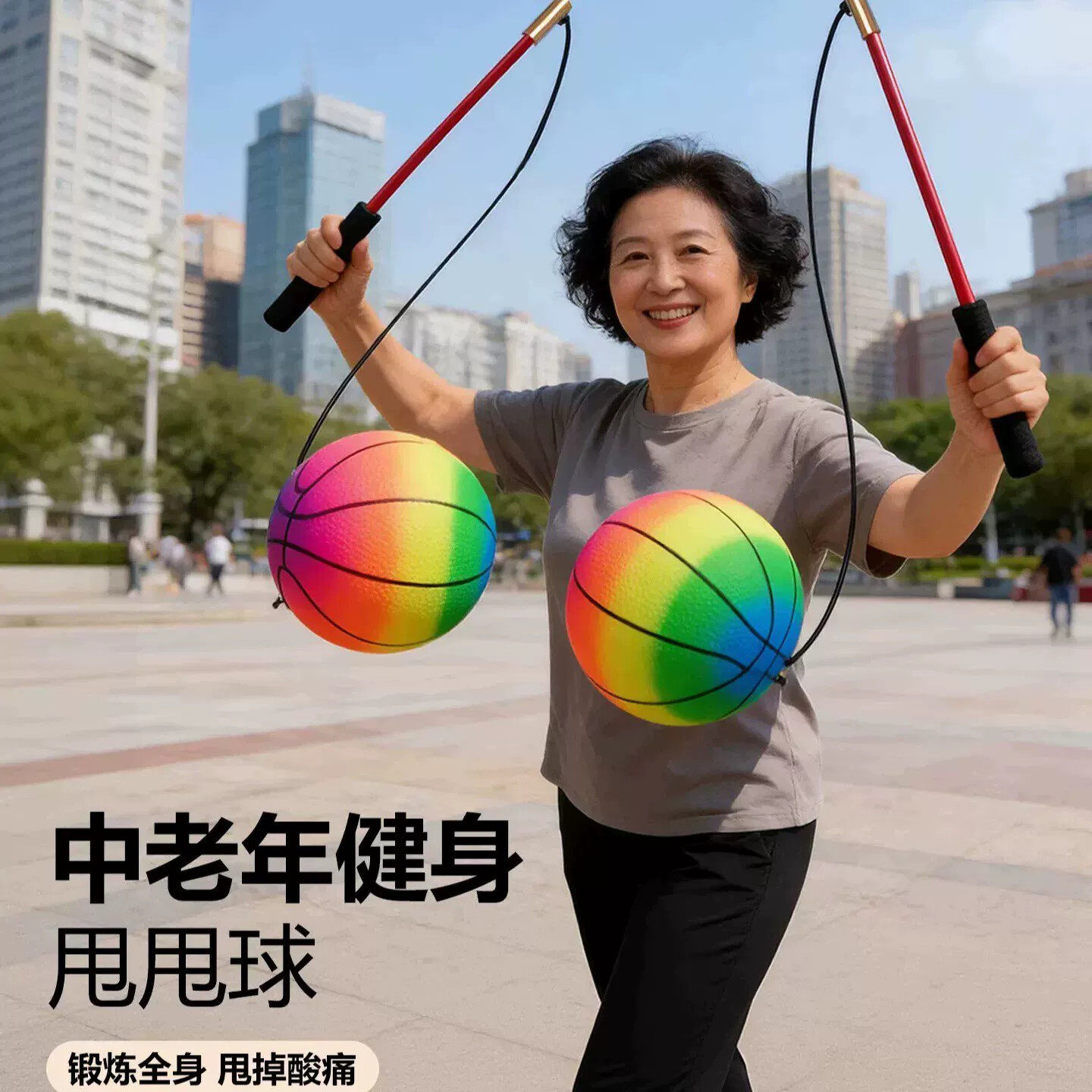 甩甩球健身球中老年人用大人摔摔球锻炼广场舞彩虹弹力溜溜手甩球