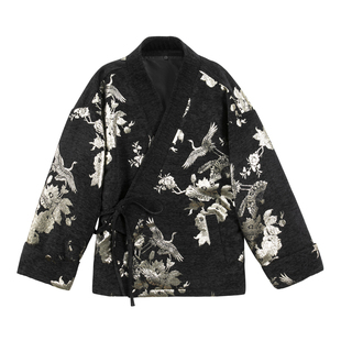 本希/2025新款丝绒刺绣复古V领新中式国风两穿短外套羽绒服女