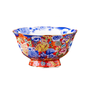 珐琅彩瓷碗新中式碗家用景德镇餐具骨瓷4.8寸饭碗6寸面碗高档轻奢