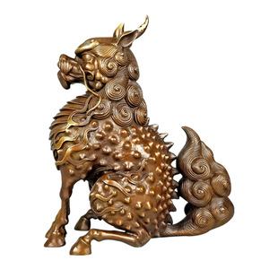 纯黄铜獬豸摆件正义法兽法务律师办公室桌面摆设坐姿独角兽铜獬豸