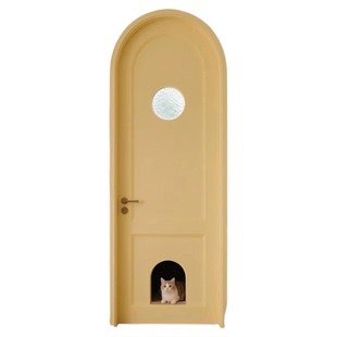 猫洞门卧室门法式风双开门双向宠物烤漆门弧形平开门狗狗室内门