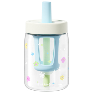 万兀玻璃杯女生高颜值耐高温吸管水杯办公室茶水分离杯学生杯子