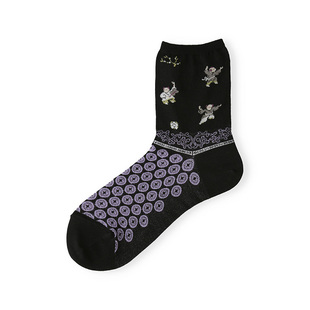 Tabio福娃图案袜子女秋冬高弹透气本命年红袜子中国风女袜高级感