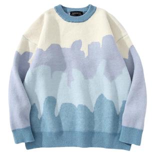 From Mars 调色盘 原宿风拼色圆领针织衫潮牌宽松慵懒风情侣毛衣