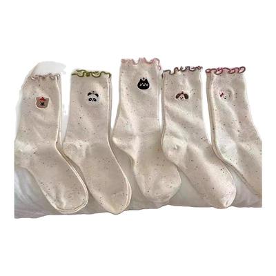 可爱袜子女春秋提花木耳卡通中筒袜夏季薄款卡通短袜木耳边堆堆袜