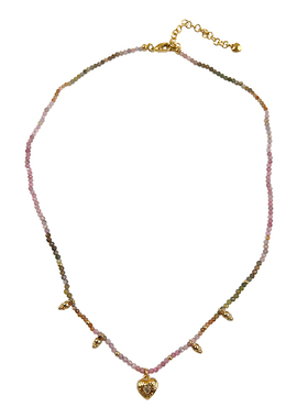 春夏爱心彩虹串珠高透7A天然碧玺串珠项链颈链女百搭轻奢高级感