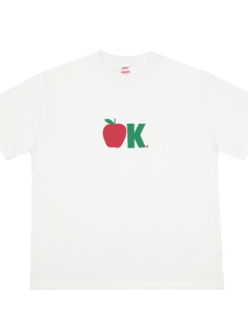 Talktokey(TTO) 苹果OK 美式趣味 白色重磅纯棉宽松短袖T恤男女