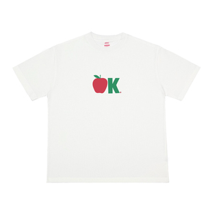 Talktokey(TTO) 苹果OK 美式趣味 白色重磅纯棉宽松短袖T恤男女