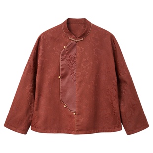 布小匠原创设计桑蚕丝花罗红云纱绣花外套女秋季新款中式国风衬衫