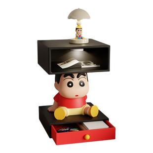 蜡笔小新床头柜子置物架卡通创意儿童房床头小边几收纳柜带感应灯