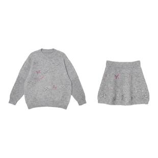 TCH【含绵羊毛】拉绒宽松烫钻蝴蝶毛衣女短裙针织套装T78A07E1017