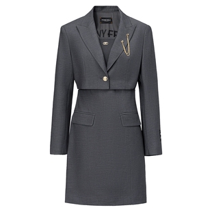 【两件套西装裙】FF仿佛女装2025春装新款气质灰色高级感连衣裙