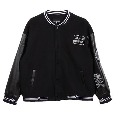 ACUPUNCTURE爱克佩特【宽松版】刺绣PU皮拼接上衣棒球服夹克外套