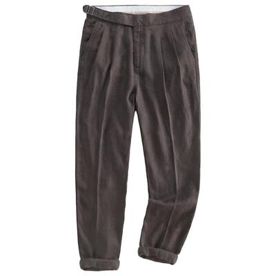 纯亚麻那不勒斯意式老钱风西装裤