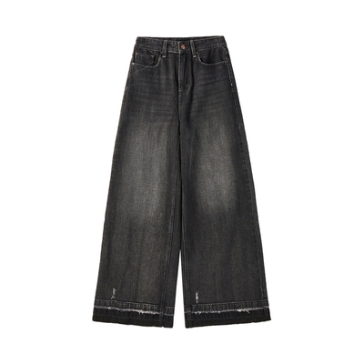 Starter毛边黑色阔腿裤牛仔长裤