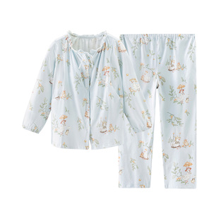 欢喜小熊产妇月子服抗菌防螨喂奶哺乳衣孕妇春秋家居服套装送帽子