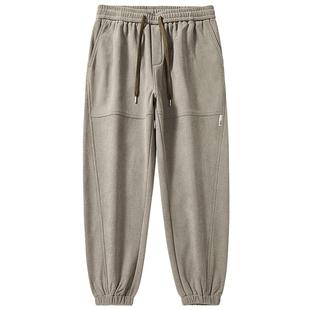 高端肌理感华夫格休闲裤男宽松大码冬季新款加绒保暖运动束脚卫裤