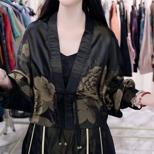 高端品质双面穿国风女装穿袖外套外宽松v早秋蝙蝠披肩领款防晒小