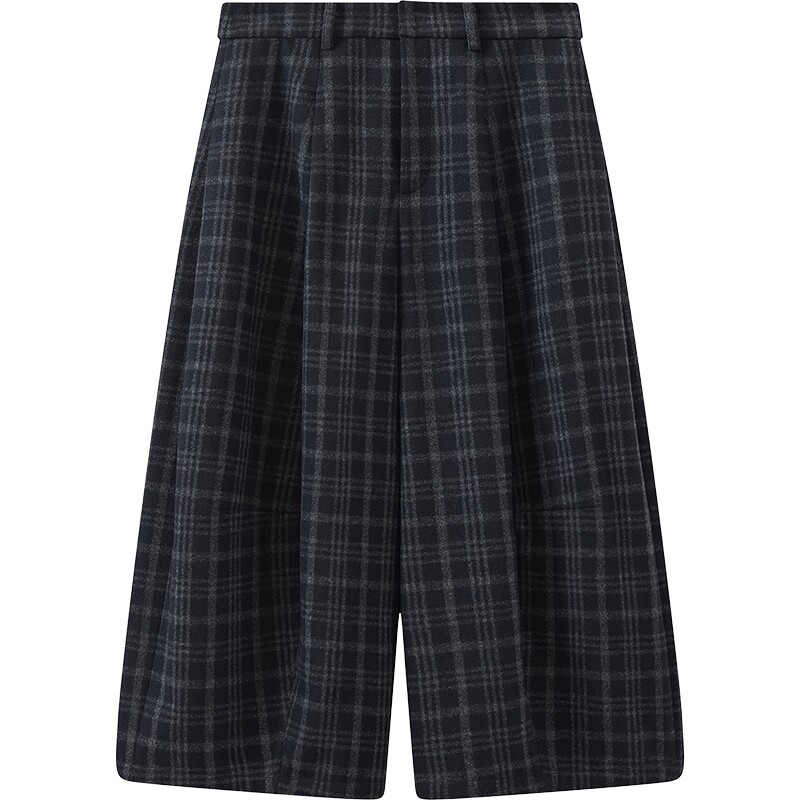 【卢昱晓同款】播26冬新品格纹毛呢宽松阔腿七分裤女BDT4KD4005