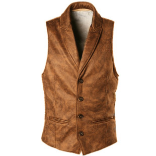 美国西部牛仔鹿皮绒马甲男士休闲麂皮绒猎装青年大码仿皮外套马夹