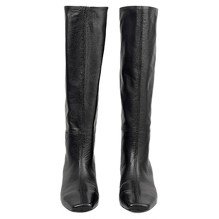 Corinna di Marsala简约黑色长筒靴女2025秋冬显瘦内增高坡跟靴子