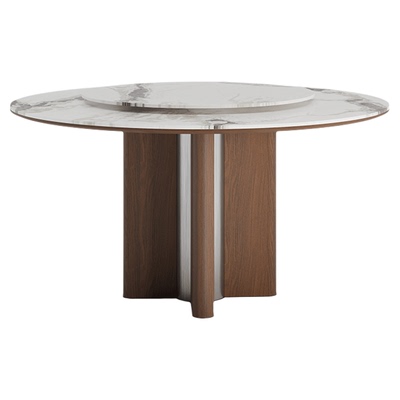 德利丰家用中古风转盘岩板餐桌