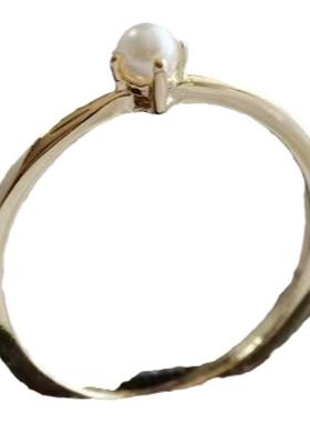 金色极细小清新一颗强光小珍珠戒