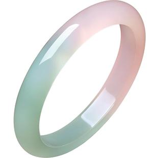 周六福春彩浅粉绿玉髓手镯宽条新中式国风新年礼物送女友