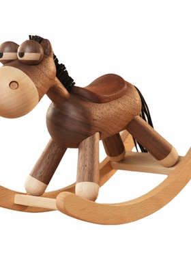 原上城马年可爱木马桌面摆件原创设计复古个性实木高品质装饰