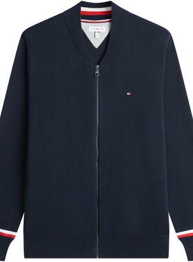 Tommy男装拼色袖口棒球针织开衫