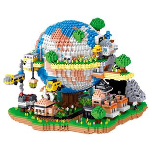 哲高积木地球模型益智拼装积木高难度小颗粒DIY潮玩摆件积木礼物