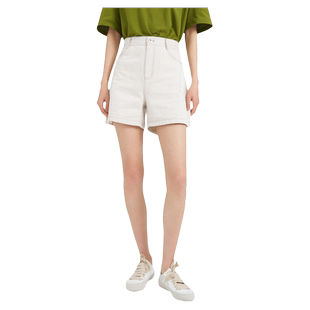 OTT夏季新款两侧插兜设计复古撞色边修饰白牛牛仔短裤女裤女装