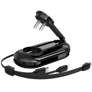 手机充电器快充一拖三自带伸缩线充电usb数据线快充三合一插头typec多口通用快充迷你旅行多功能便携式充电器