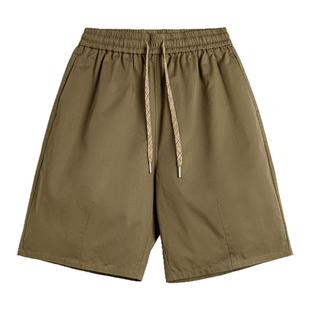 马登工装美式卡其色短裤宽松直筒通勤松紧腰日系抽绳五分裤男士夏