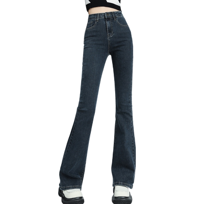 微喇牛仔裤女冬季高腰显痩