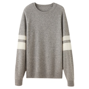 思诺芙德条纹撞色男装100%山羊绒衫插肩袖休闲针织毛衣25秋冬新款