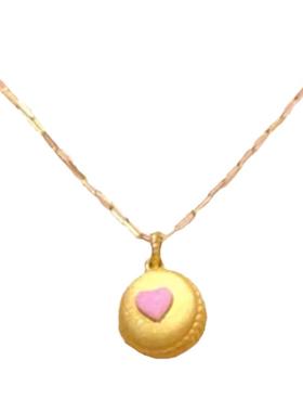 马卡龙蜜粉金爱心项链 女纯银镀黄金色甜甜圈心形锁骨链可爱少女