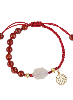 兔年本命年玉兔红绳手链女兔子