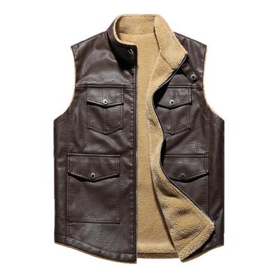 羊羔毛皮毛一体马甲男皮马夹背心加绒加厚皮衣中老年商务无袖坎肩