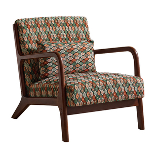 实木单人沙发客厅阳台休闲椅子美式复古单椅胡桃木色沙发民宿家具