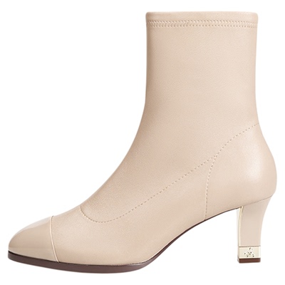 灵梅陈气质弹力靴粗高跟真皮短靴