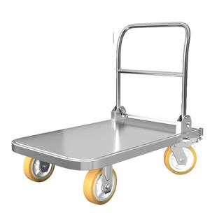 304不锈钢手推车平板车搬运车推货车静音折叠水产海鲜拉货车拖车