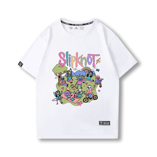 slipknot活结乐队T恤男情侣款海报卡通创意印花oversize潮牌短袖