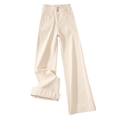 白色高腰微喇牛仔裤女