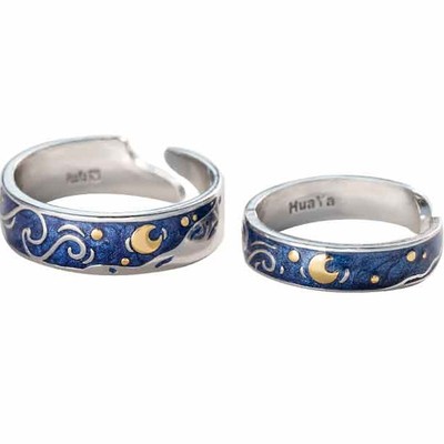 情人节梵高星空原创戒指女纯银