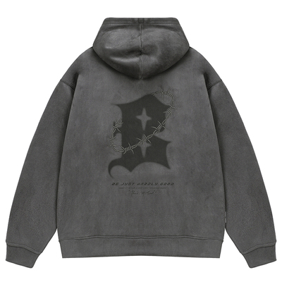 BJHG连帽卫衣麂皮绒荆棘刺绣